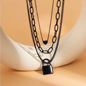 Lock and Heart Layered Pendant Necklace